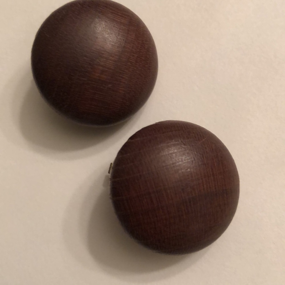Vintage Brown Matte Wood Oversized Comfort Clip Earrings Made in Germany - #436